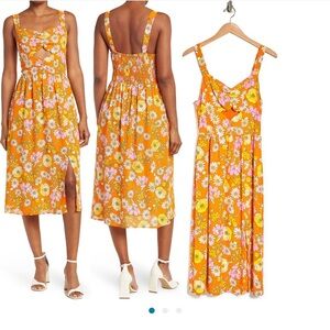 Floral Waist Cutout Midi Dress In Coral Florals